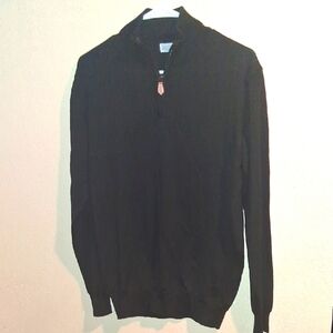 Giasone 100% Extra Fine Merino Wool Made In Italy 1/4 Zip Blk Sweater M